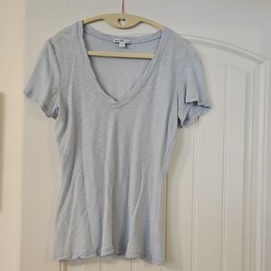 James Perse Light Blue V-Neck Short Sleeve Sheer Slub Tee - Size 1